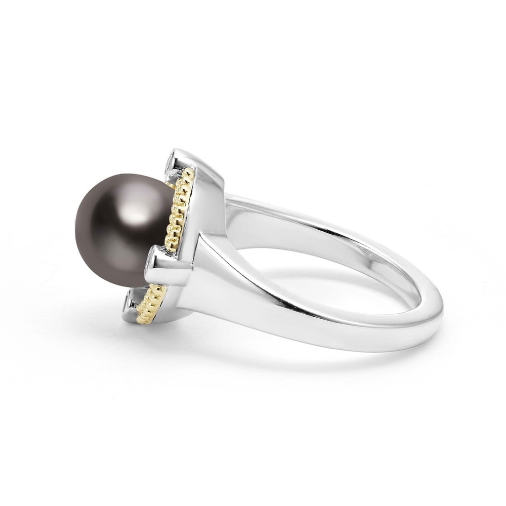 LAGOS Luna Tahitian Black Pearl Diamond Ring in Sterling Silver Size 7 $1,400 - Picture 3 of 4